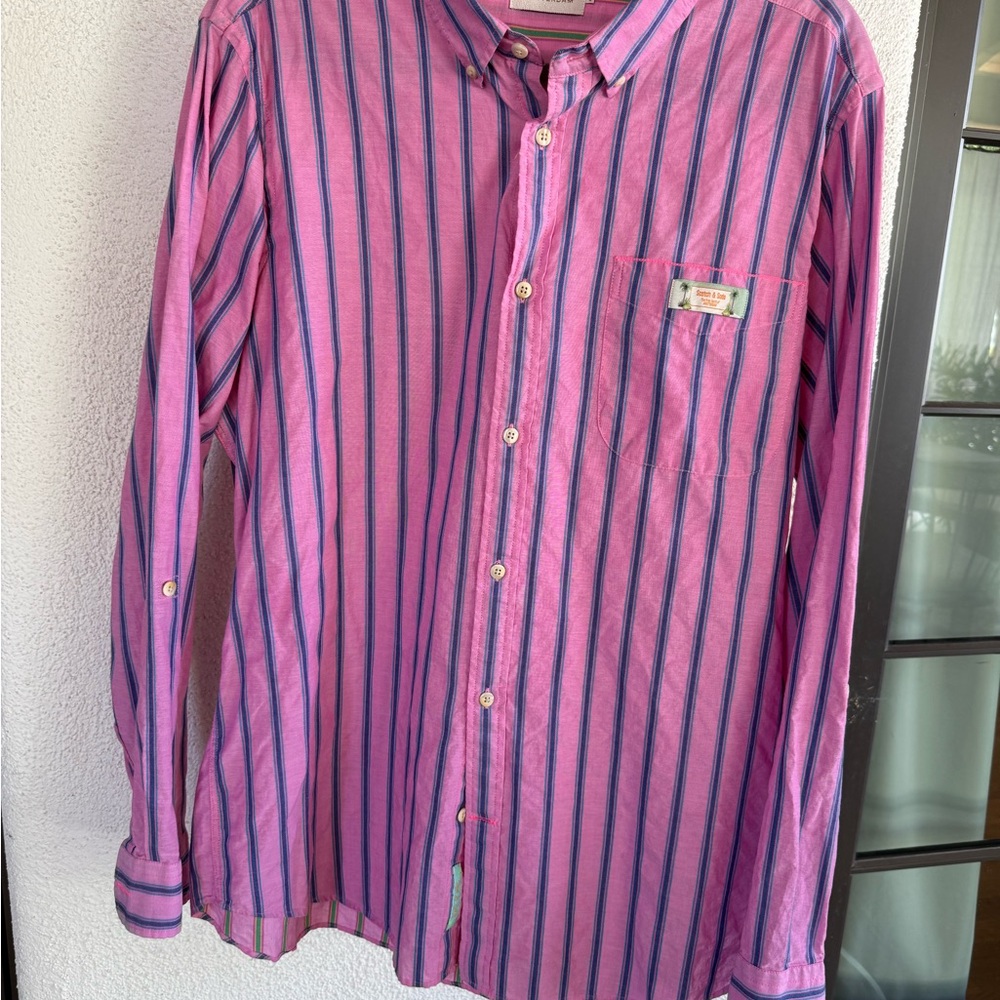 Scotch & Soda Pink and Blue Striped Casual Shirt